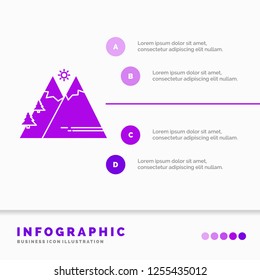 Mountains, Nature, Outdoor, Sun, Hiking Infographics Template for Website and Presentation. GLyph Purple icon infographic style vector illustration.