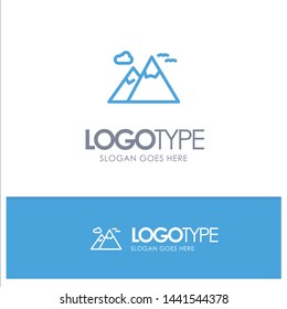 Mountains, Nature, Scenery, Travel Blue Logo Line Style