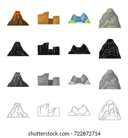Mountains, nature, stone, and other web icon in cartoon style.Rock, material, building icons in set collection.