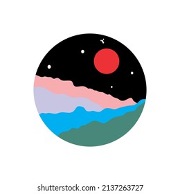 vector de círculo nocturno de las montañas, adecuado para símbolo, icono, diseño de elemento para describir la naturaleza