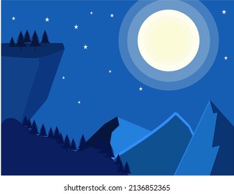 Mountains at night, illustration, vector on a white background.