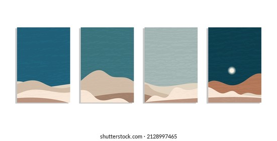   mountains night landscape vector set