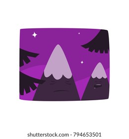 Mountains at night time, beautiful landscape background, horizontal vector illustration