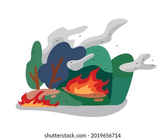 Mountains are on fire and smoke is rising. single image. flat design style minimal vector illustration.