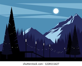 Mountains on a moonlit night.