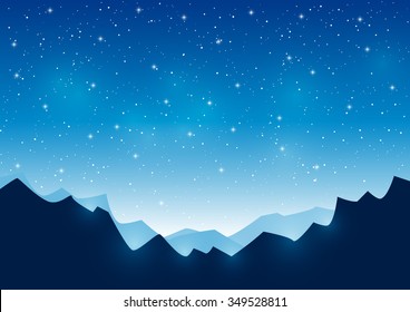 Mountains on starry sky background