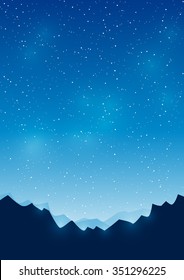 Mountains on starry sky background