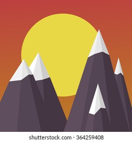 Mountains on the Sun background sunset landscape - vector