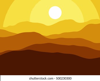 Mountains on the Sun background. Vector EPS10 illustration.