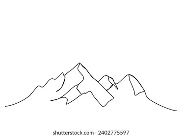 Mountains one line drawing vector illustration.