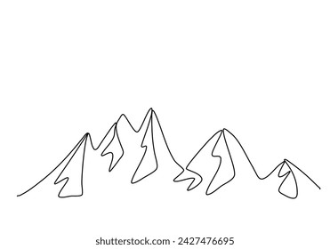 Mountains one line drawing vector illustration.