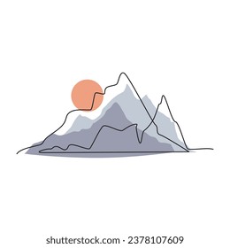 Mountains are one line. Vector drawing.