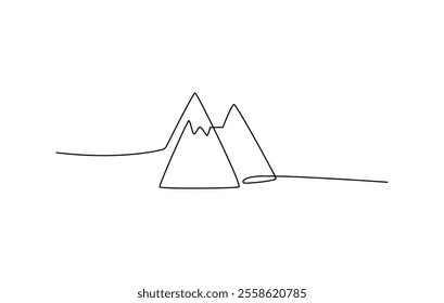 Mountains One Single Line Drawing. Vector Illustration of Continuous Monoline Sign Illustration. Linear Art.