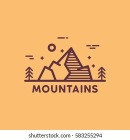 Mountains and outdoors illustration on flat line style