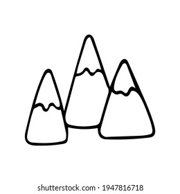 Mountains outline doodle style vector isolated whine  Snow  capped mountain peaks