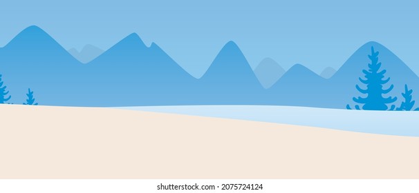 Montañas para superposición, copiar plantilla de espacio. Ilustración de material vectorial plano. Plantilla de invierno. Viaje a las montañas. Copiar el paisaje del espacio. Nieve en las montañas. Ilustración de superposición