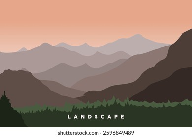 Mountains panorama. Forest mountain range landscape vector illustration