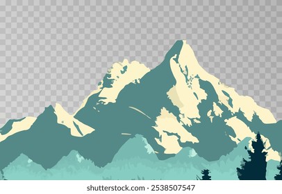 Mountains panorama png. Forest mountain range landscape, camping nature landscape landscape vector illustration. Forest rank landscape, panorama of the hill on transparent background.