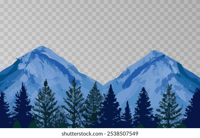 Mountains panorama png. Forest mountain range landscape, camping nature landscape landscape vector illustration. Forest rank landscape, panorama of the hill on transparent background.