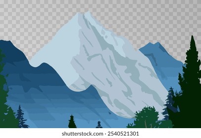 Mountains panorama png. Forest mountain range landscape, camping nature landscape landscape vector illustration. Forest rank landscape, panorama of the hill on transparent background.