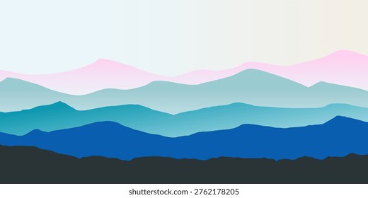 Mountains panorama silhouette background. Beautiful peak view. Morning ridge landscape illustration.