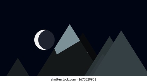 Mountains Panorame with Moon Abstract Random Placed Generative Art background illustration