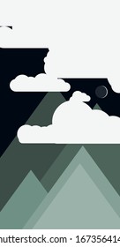 Mountains Panorame with Moon Abstract Random Placed Generative Art background illustration