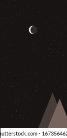 Mountains Panorame with Moon Abstract Random Placed Generative Art background illustration