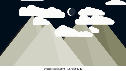 Mountains Panorame with Moon Abstract Random Placed Generative Art background illustration