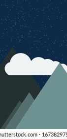 Mountains Panorame with Moon Abstract Random Placed Generative Art background illustration