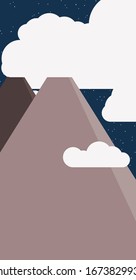 Mountains Panorame with Moon Abstract Random Placed Generative Art background illustration