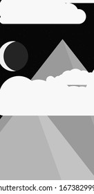 Mountains Panorame with Moon Abstract Random Placed Generative Art background illustration