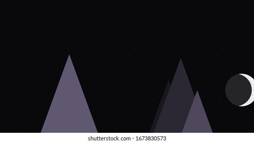 Mountains Panorame with Moon Abstract Random Placed Generative Art background illustration