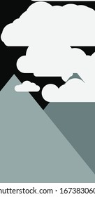 Mountains Panorame with Moon Abstract Random Placed Generative Art background illustration