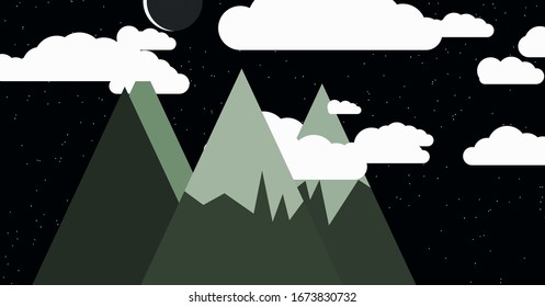 Mountains Panorame with Moon Abstract Random Placed Generative Art background illustration