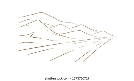 Mountains path road landscape outline vector illustration