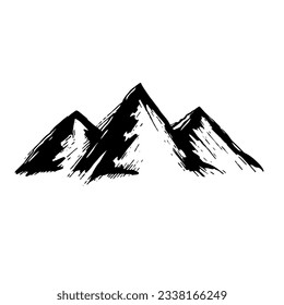 Mountains peak hand drawn sign vector art sketch style. Isolated on white background.