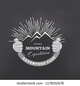 Mountains or peak logo emblem. Vector Outdoor activity symbol illustration.