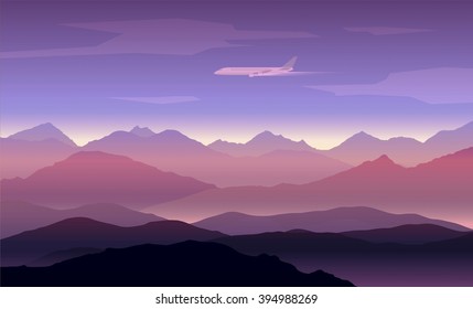 mountains peaks background with plane