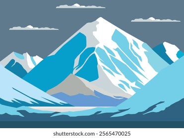 Mountains and peaks with snow, ice and glaciers in winter