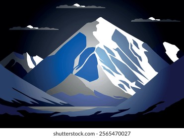 Mountains and peaks with snow, ice and glaciers in winter