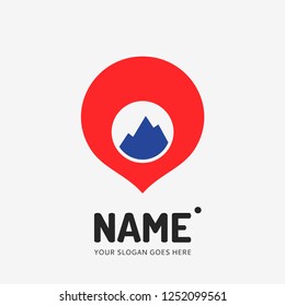 The mountains and pin icon. Vector logo design. Business concept icon.