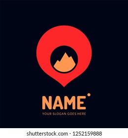 The mountains and pin icon. Vector logo design. Business concept icon.