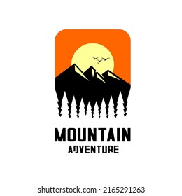 mountains and pine forest logo illustration vector	