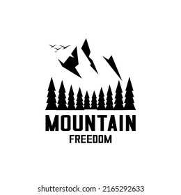 mountains and pine forest logo illustration vector	