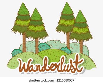 mountains and pine trees with bushes nature adventure