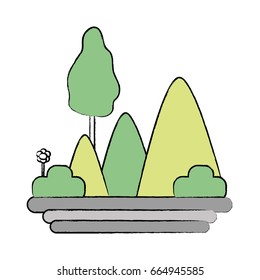 mountains with plants with flowers and trees