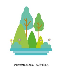 mountains with plants with flowers and trees