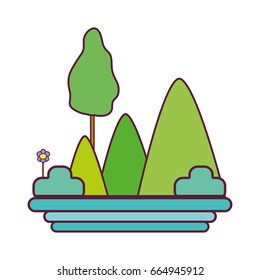 mountains with plants with flowers and trees