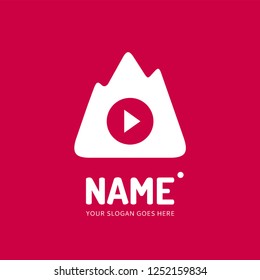 The mountains and play symbol. Vector logo design. Business concept icon.